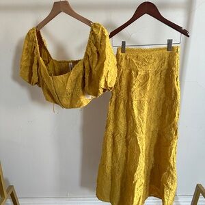 Free people mustard yellow set - cropped top and skirt - new with tags - size 2